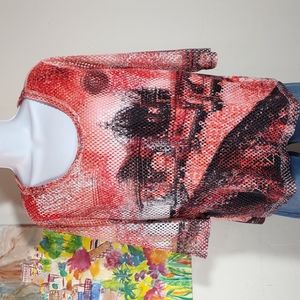 Onque Casuals Screen Print Mesh Overlay Top